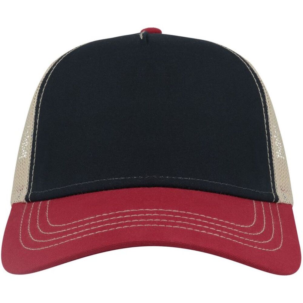 Atlantis Unisex Adult Rapper 5 Panel Canvas Recycled Trucker Cap / Navy/Burgundy